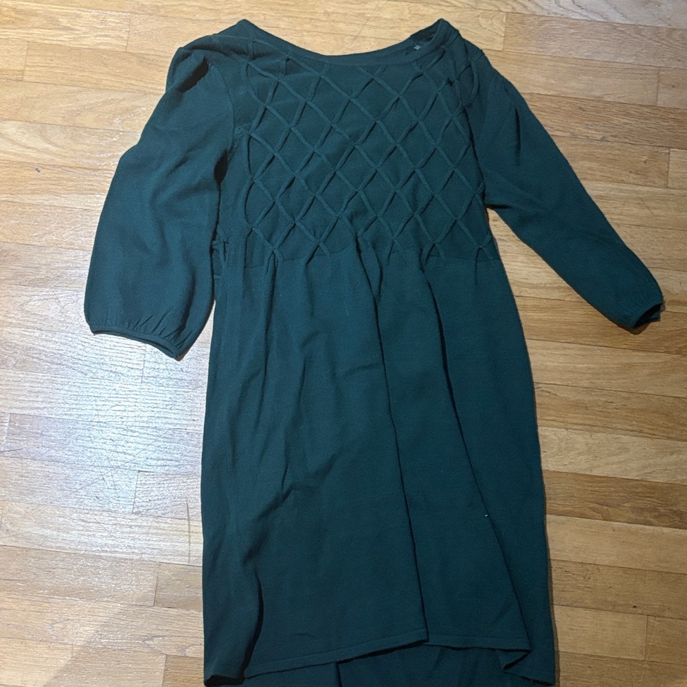 Dress Barn Dark Green Midi Dress with Textured Lattice Front